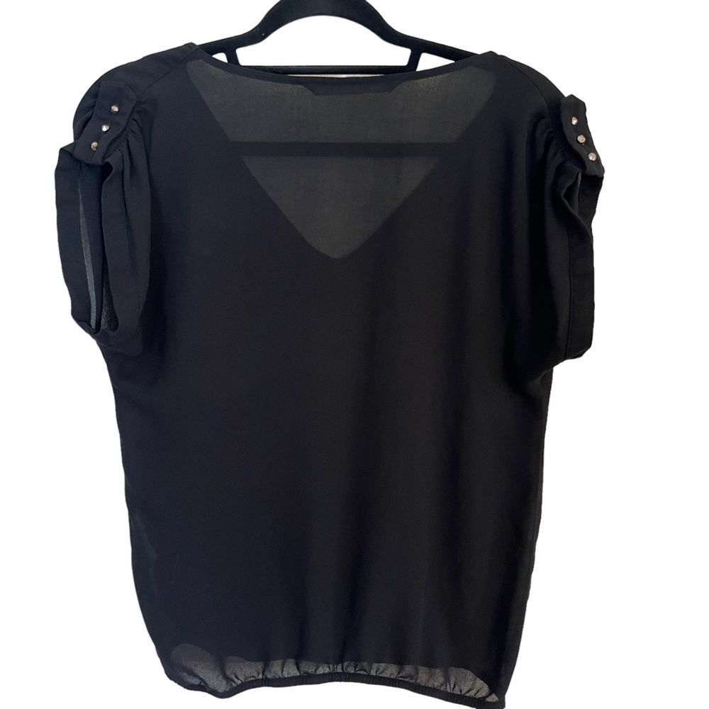 Zara basics sheer black top with shoulder embellishments size XS